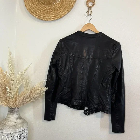 Cole Haan Leather Moto Jacket in Black Size Small
